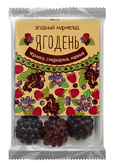 Мармелад Ягодень ассорти черника, черная смородина, малина 165 гр