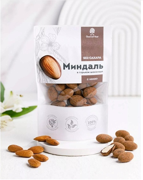 Миндаль в горьком шоколаде без сахара, 60 г