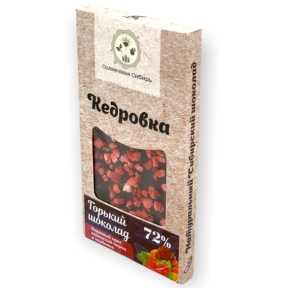 Шоколад горький с кедровым орехом, перцем и клубникой 100 гр Кедровка