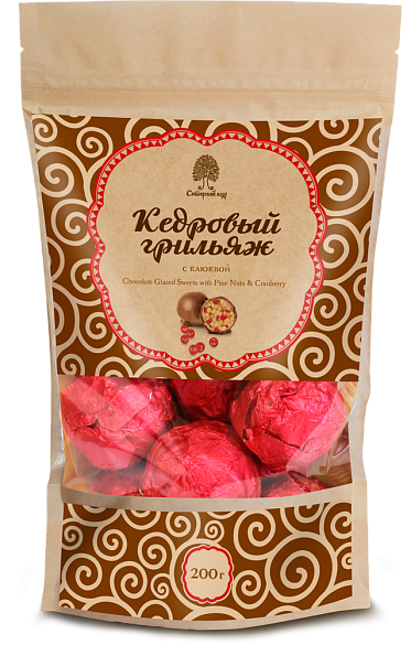 Кедровый грильяж с клюквой в шоколадной глазури 200 гр