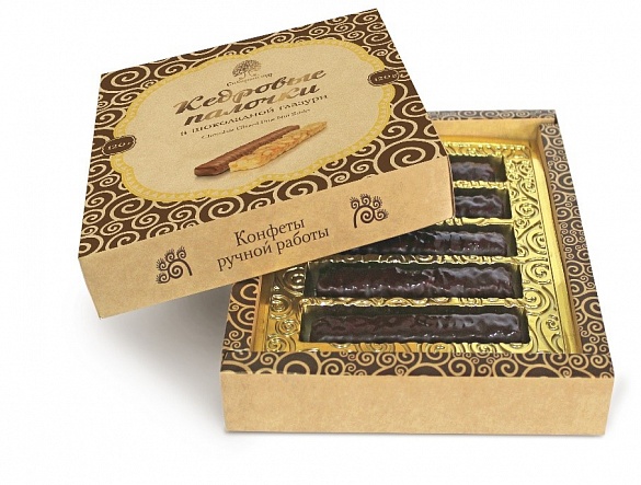 Кедровые палочки в шоколадной глазури подарочная коробка 120 гр