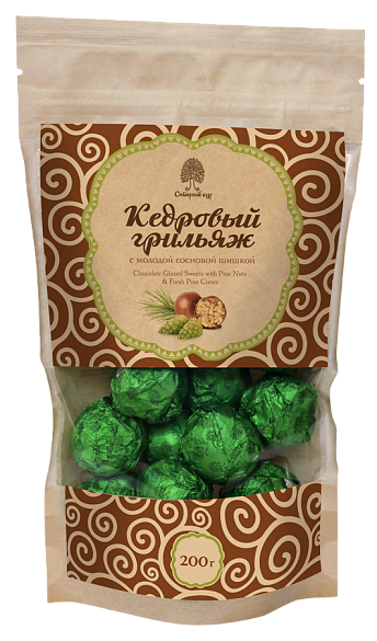 Кедровый грильяж с сосновой шишкой 200 г крафт пакет