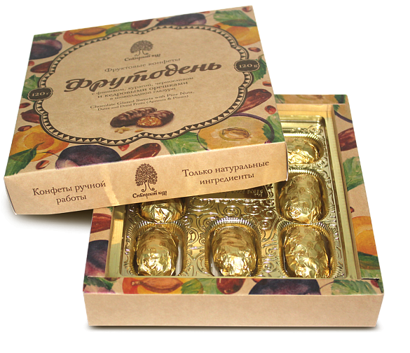 Конфеты Фрутодень с кедровыми орешками подарочная коробка 120 гр